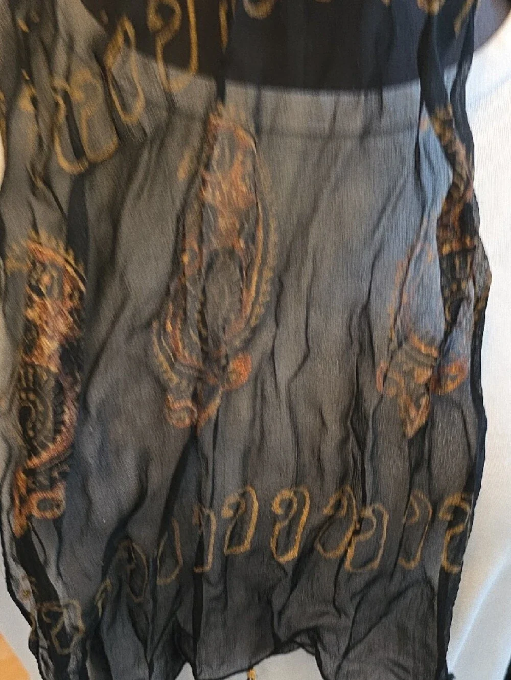 Black Polka Dot Fringe Scarf with Gold Accent - Unbranded